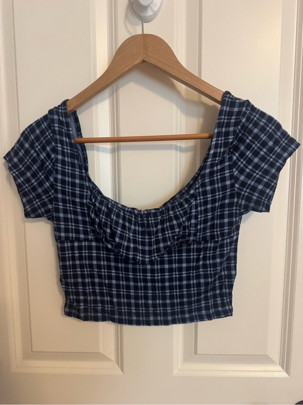 PacSun Navy and White Plaid Scoop-Back Crop Top